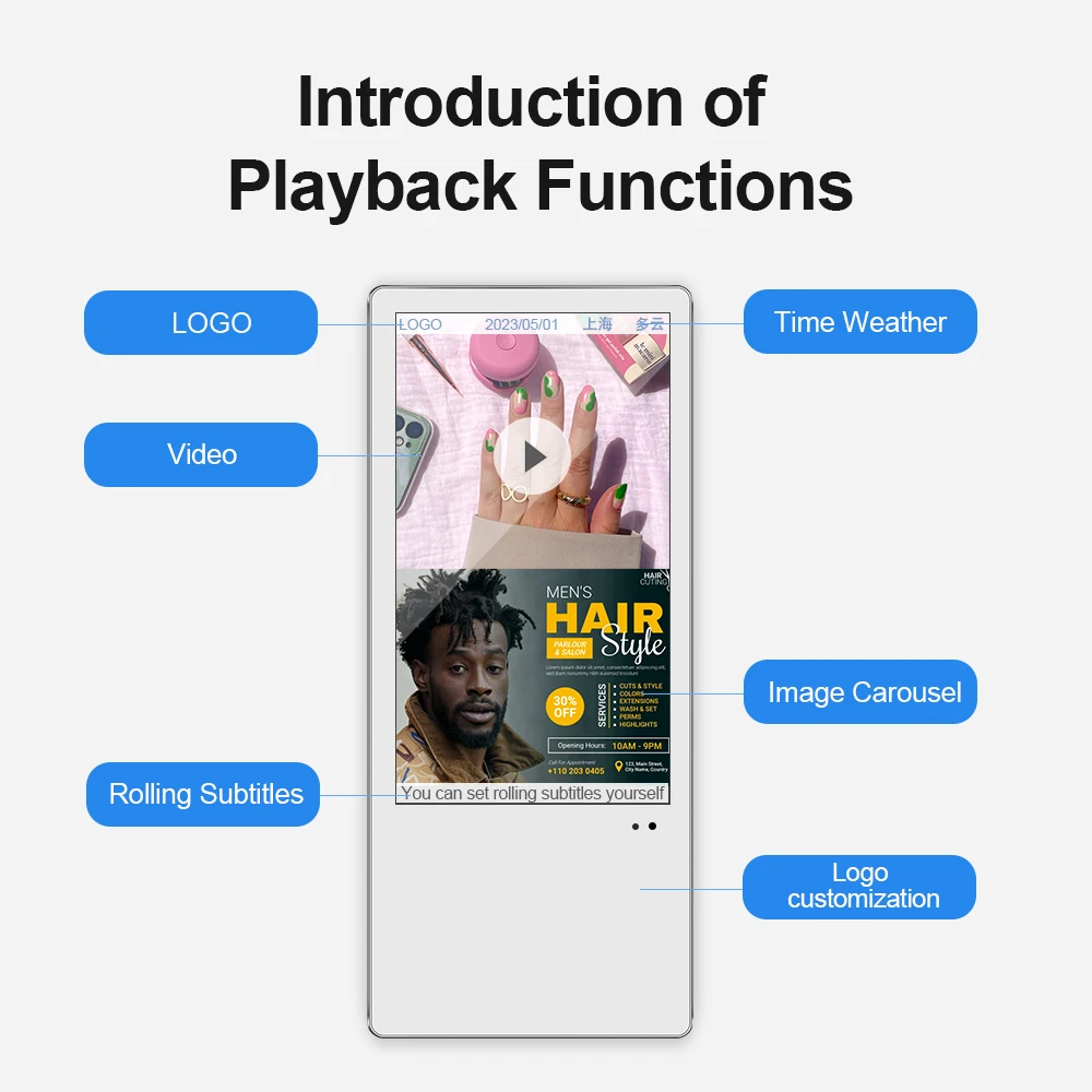 Wall Mounted Elevator Vertical Screens Digital Signage LCD Screen Advertising Player 18.5 inch with Software System Ads Display