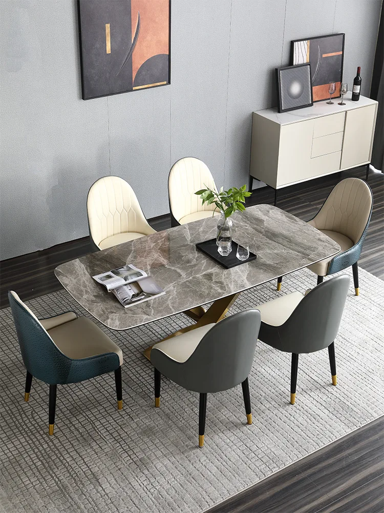 Wholesale Italian Modern Simple Style Dining Room Set Rectangle Table Chair Light Luxury