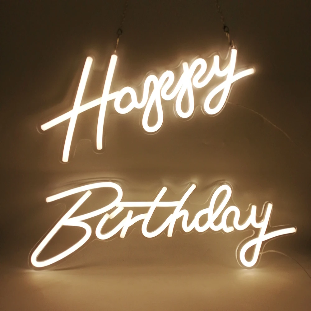 Custom Logo Happy Birthday Led Flex Transparent Acrylic Neon Sign Light Letter Board Party Background Wall Decor letter lights