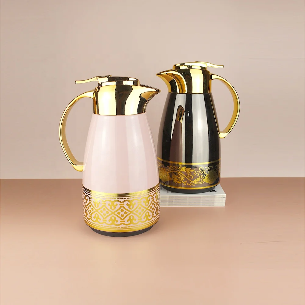 WUJO 1L 1.3L pink black glass refill vacuum flask arabic coffee pot