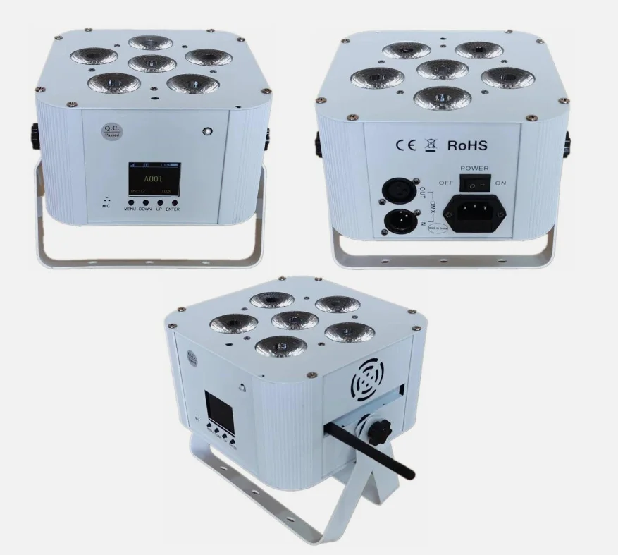 Experience the ultimate in flexibility with  6X18W Battery Power Wireless DMX LED Flat Par featuring Wifi and remote operation