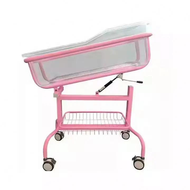 Hospital Clinical Medical Mobile Baby Cot Cribs Bed Tray Hospital Cribs for Sale with Plastic Carton Shanghai Stainless Steel