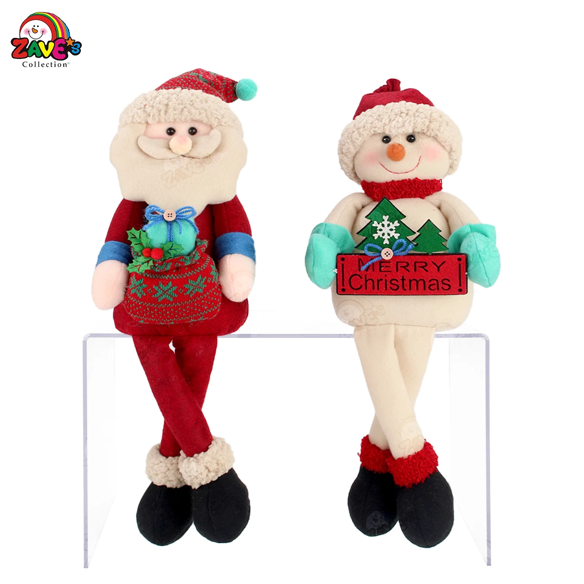Zaves Santa Claus Snowman Sitting Pair set of 2 merry xmas sign Beautiful Color Plush Holiday Supplies