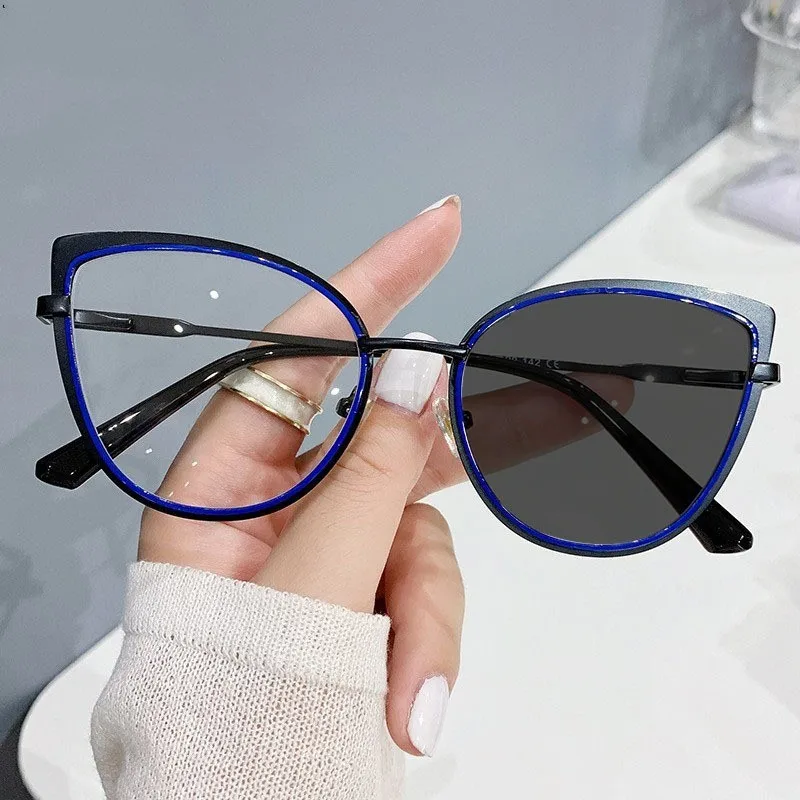 New 2024 Designer Fashion Metal Transparent Anti Blue Light Eyeglasses Spectacle Frame Photochromic Optical Glasses