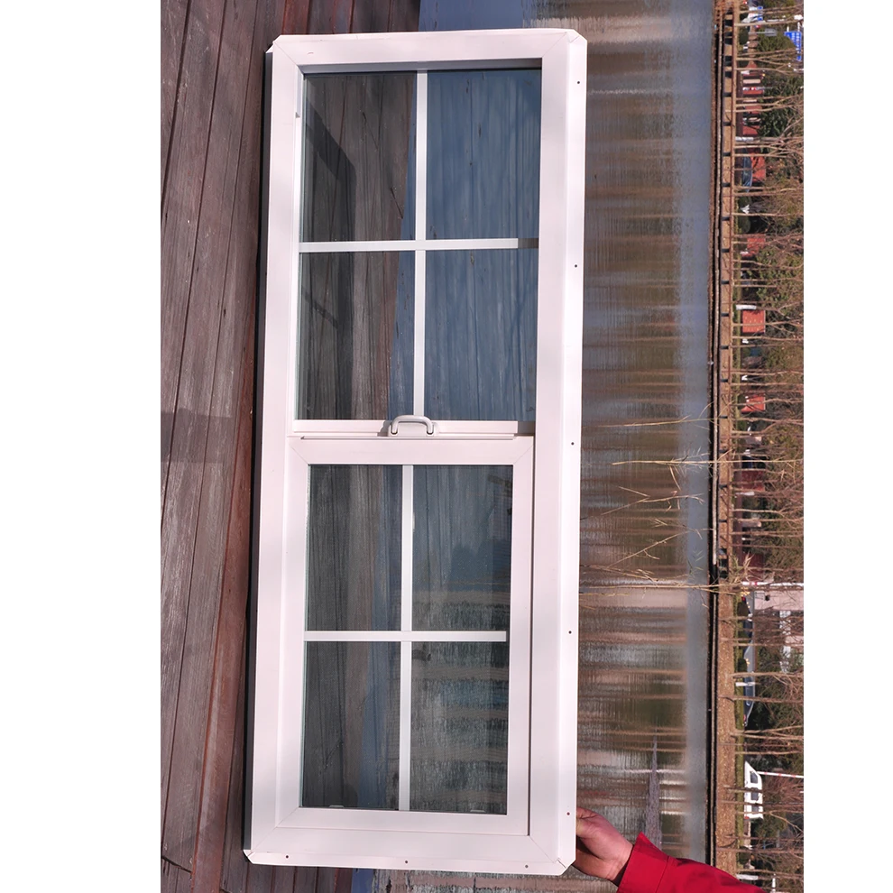 China manufacturer north American style plastic vinyl windows single double hung windows cheap house window for sale