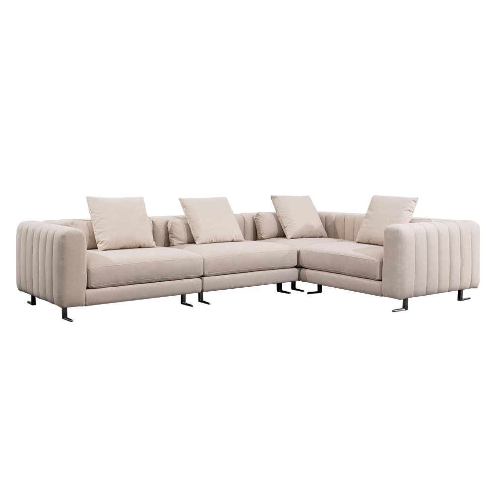 Modern Light Luxury Italian L Shaped Sofa Piano Keys  Unit Combination Living Room Furniture Fabric Sectional Couch Sofa Set