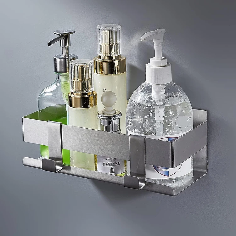Jutye Bathroom Shower Shelf Shower Basket No Drilling Stainless Steel Brushed Shower Self-Adhesive Bathroom Basket Shelf