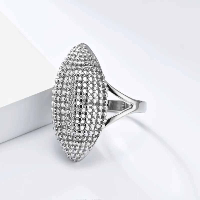 Sport Stylish Exaggerated Rugby Stainless Steel Plated 18k Gold Spindle Type Finger Ring Hollow Out Beaded Ring For Women Men