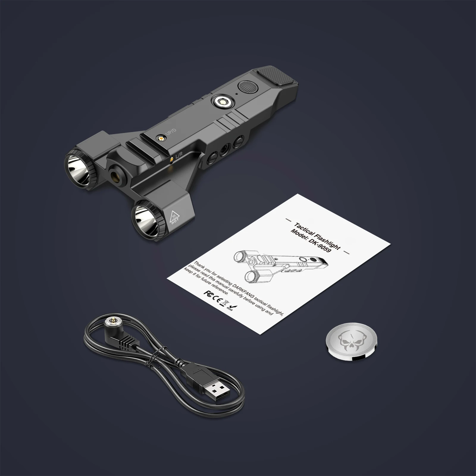 2024 Hot Item Dual Lens 1450 Lumen Tactical Flashlight with IR Laser Beam Combo, Rechargeable Tactical Flashlight laser
