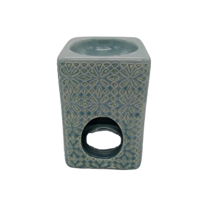 Modern design reactive oil burner with stamp, home hotel decoration square ceramic incense burner