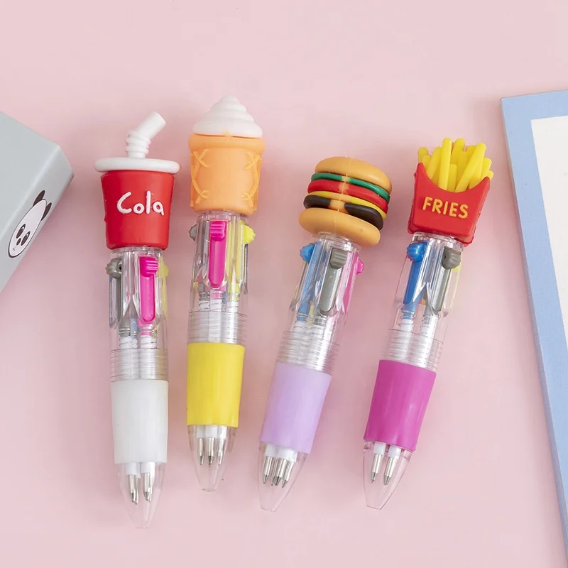 Promotional school cartoon cute 4 color short mini ballpoint pens for kids