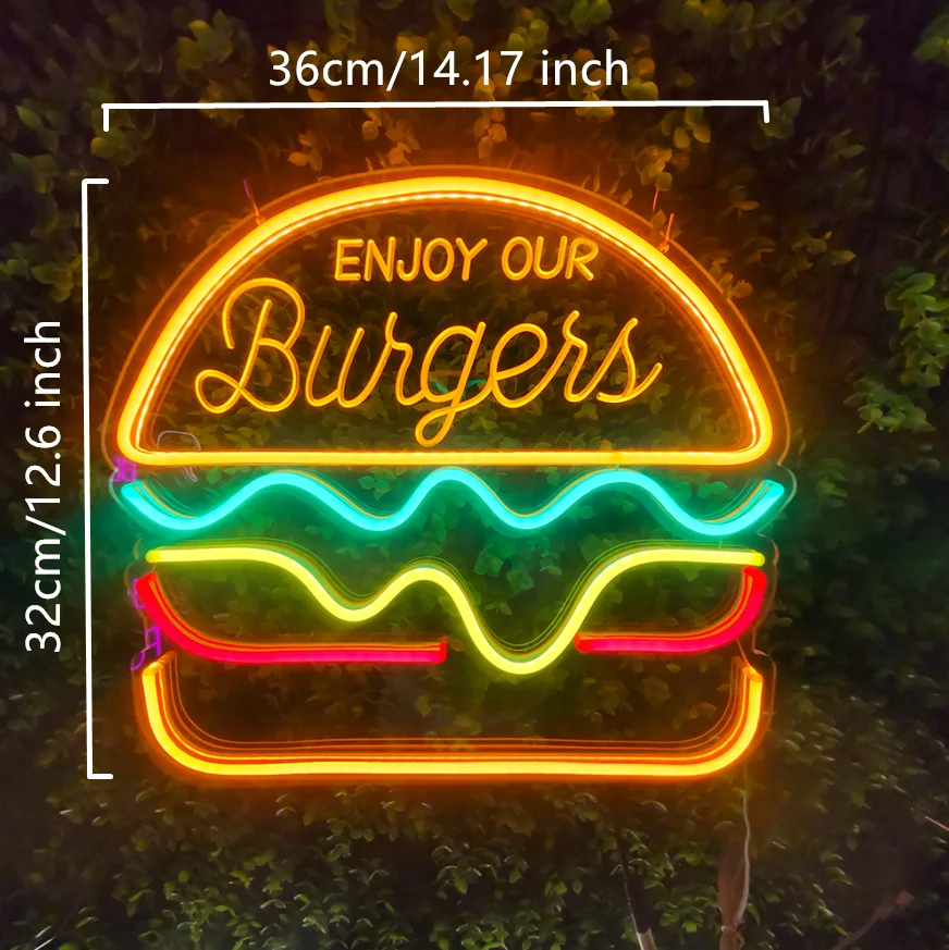 Tacos Pizza Beer Advertising Neon Light USB Powered Led Hamburger Neon Sign For Wall Restaurant Pub Food Party Bar Decoration