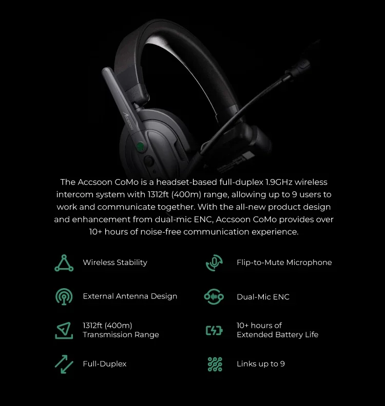 Audio Video Accessory Acc soon COMO Full Duplex Range Noise Reduction Microphone Wireless Communication Intercom Headset