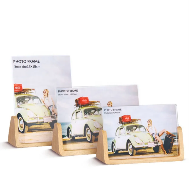 
U-shape acrylic 4x6 5x7 6x8 8x10inch wood photo frame for tabletop 