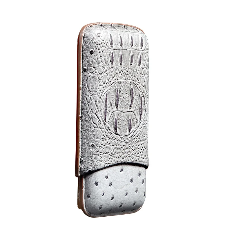 New Fashioned 3 Pack Grey Personalized Travel Alligator Leatherette Cigar Case Support Custom Logo