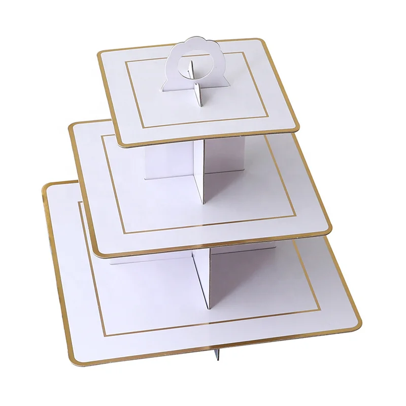 Hawin 3 Pack Cardboard Cupcake Stand, 3 Tier Gold Cupcake Holder Dessert Tower