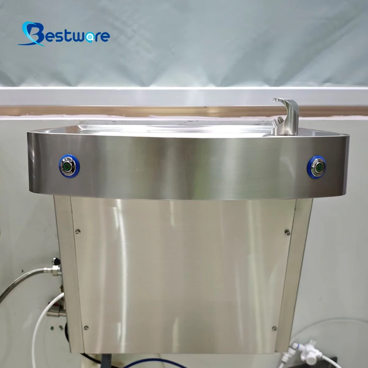 Stainless Steel Wall-Mounted Public Cold Water Drinking Fountain Station Modern Design with Sense Faucets