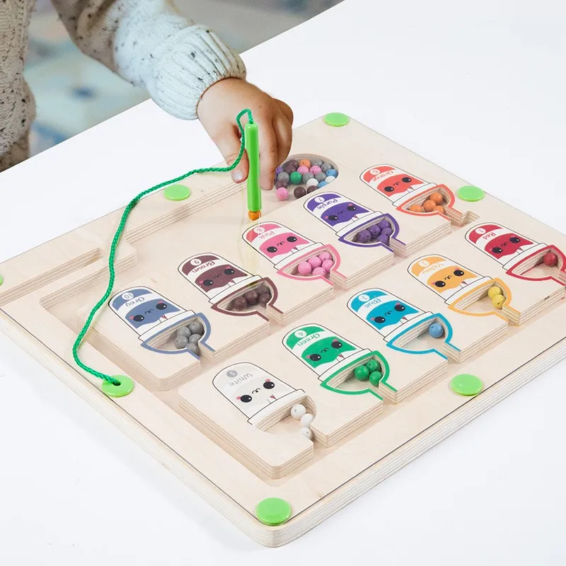 Montessori color matching maze game Children toy pen control magnetic maze game Kids color classification toy