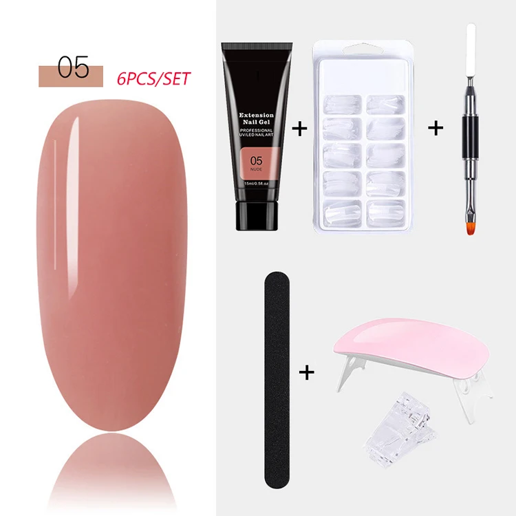 Huati Sifuli RubioAroma 6pcs UV LED Lamp Nail Extension Gel Kit With Base and Top Coat Slip Solution PolyGels Nail Kit Set