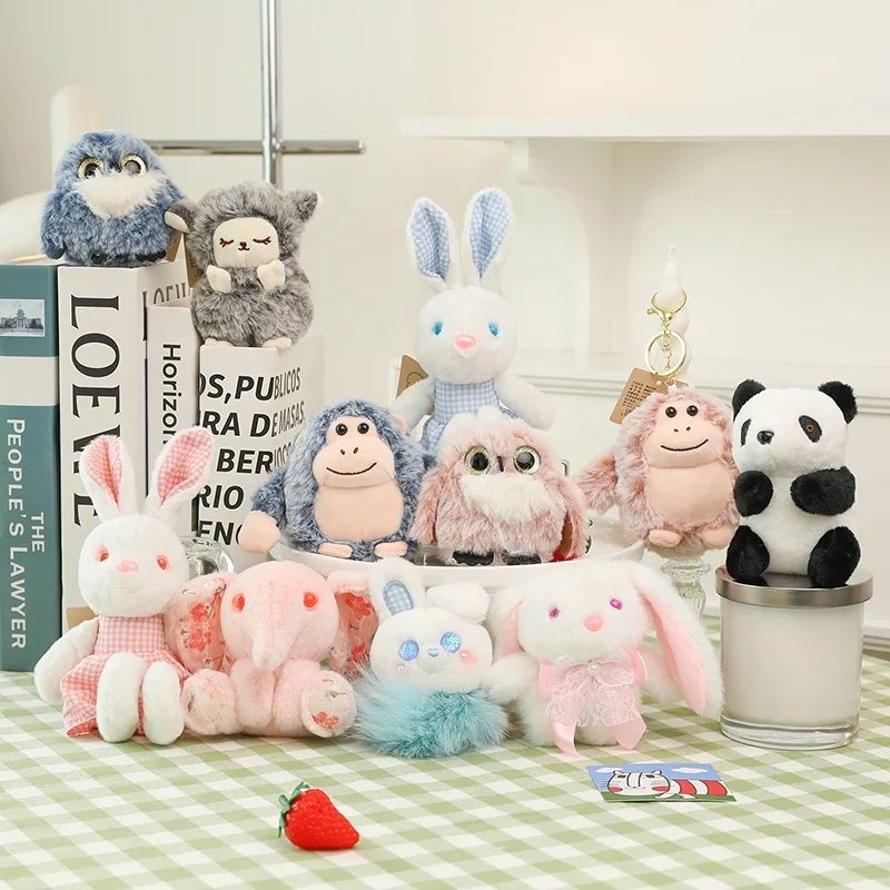 12cm Custom small size lovely plush Rabbit panda sheep orangutan keychain Decoration stuffed animal plush bunny keychain toy
