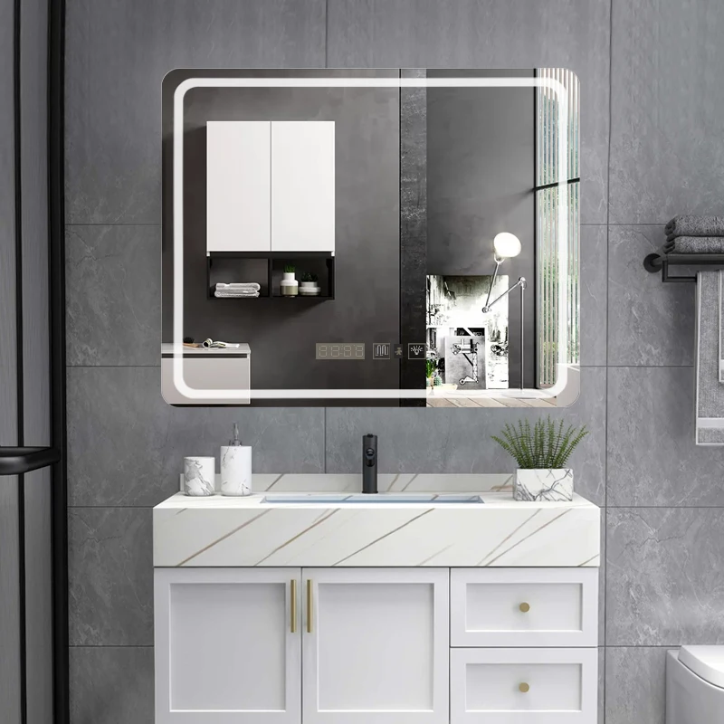 Smart LED Illuminated Backlit Mirror with Built in TV Customized Clear Sale Silver Bluetooth Music Light Speaker Lamp Switch GUA