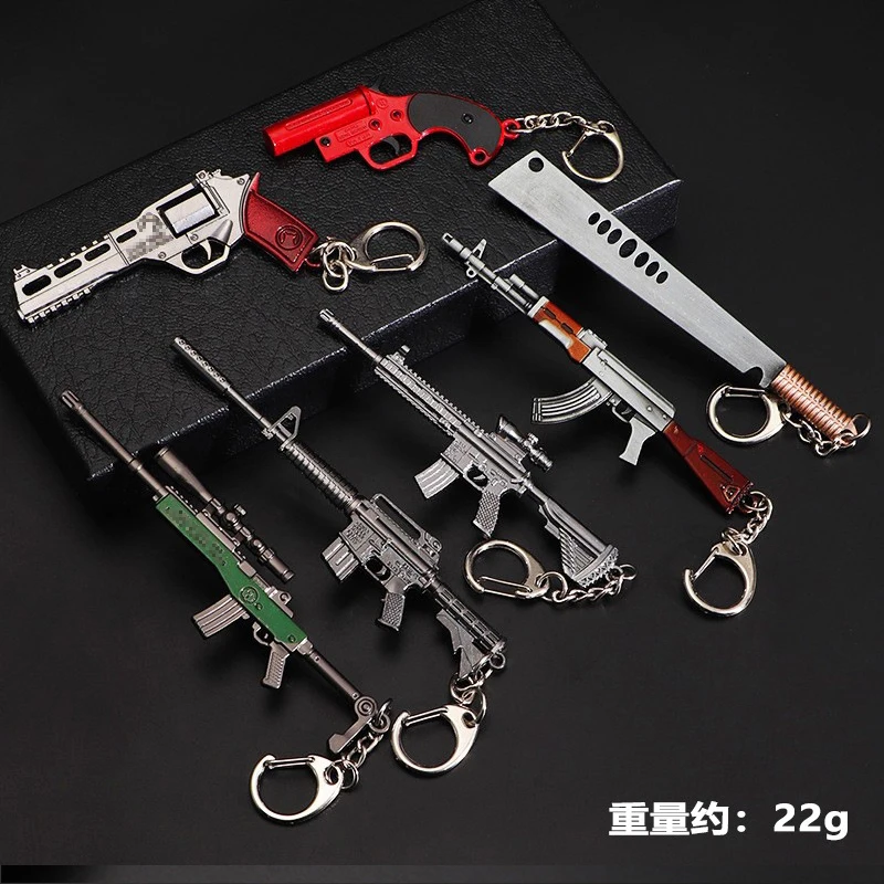 High Quality Metal Zinc Alloy Decoration Decor Pendant Weapon Model Key Chains Toys Gun Keychains for Boys