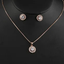 ROMANTIC Elegant Cubic Zirconia Women Fashion Rose Gold Earring Necklace Jewelry Set