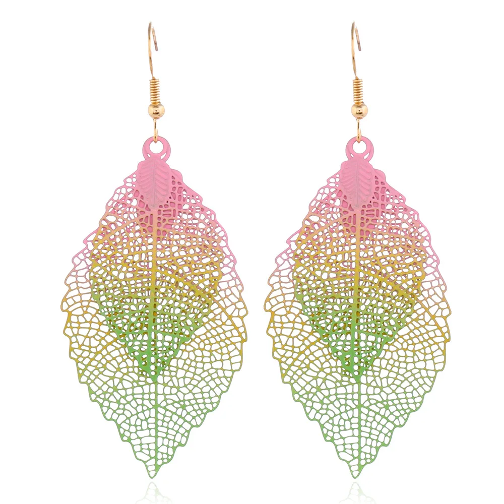 
E0070443 Bohemian Vintage Leaves Drop Earrings Filigree Bohemian Leaf Dangle Earrings Hollow Out Earrings 