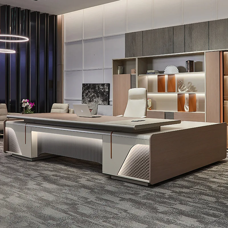 Современный роскошный офисный стол для боссов большой деревянный директора Меламиновый и шкаф