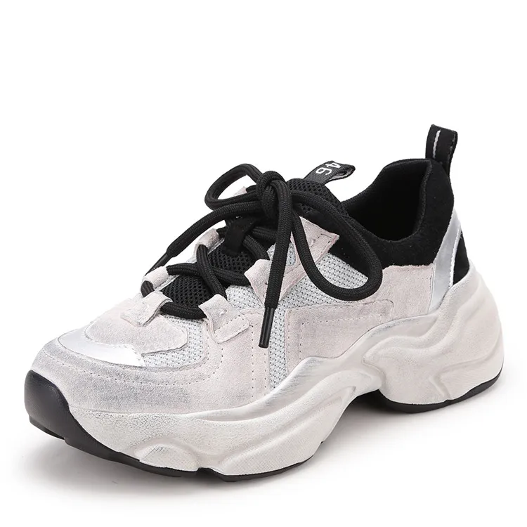 
 Модные сетчатые прошитая кожа; Дышащие кроссовки шнурки обувь, увеличивающая рост; Женская обувь на каждый день  