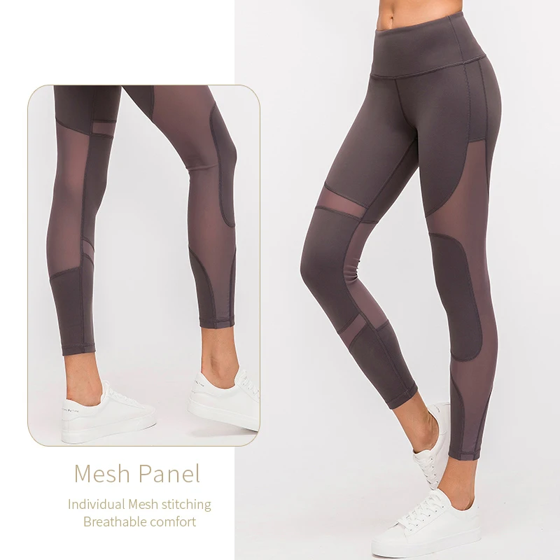 Womens Compression Pants with Pocket Sportswear Fitness Yoga Wear Supplex Mesh Sport Leggings