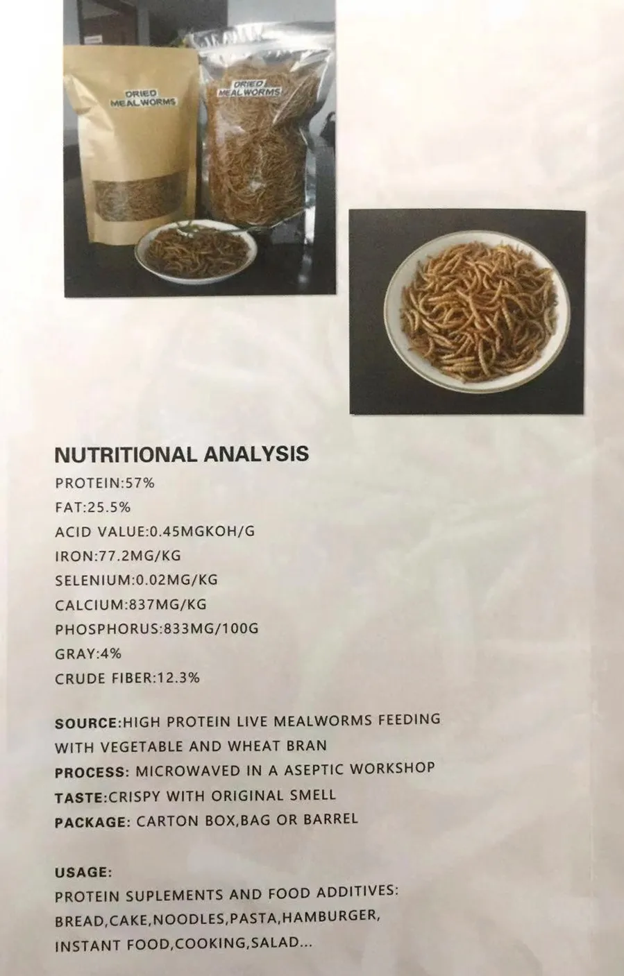  Высокий уровень белка корма для животных сушеный порошок mealworm мука