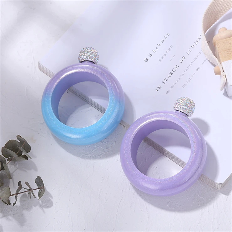 Bangle Flask with Crystal Lid Stainless Steel Flask Gift For Women Girls Hidden Flask Bracelet Funnel Set