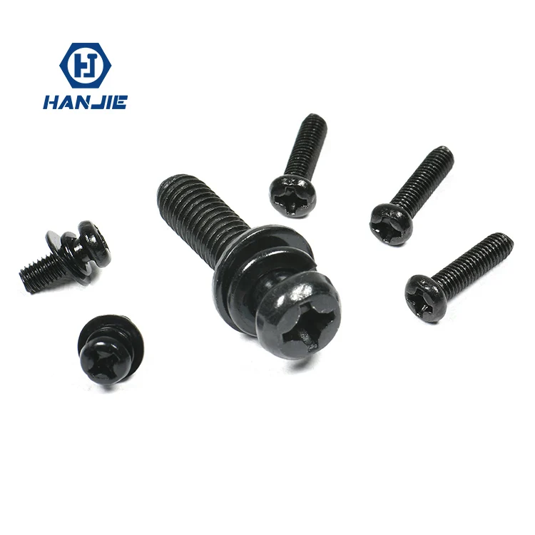 GB9074.4 Black Oxide Zinc Coated Phillips Pan Head Assembling Machine  Screw used with Flat Washer and Spring Washer