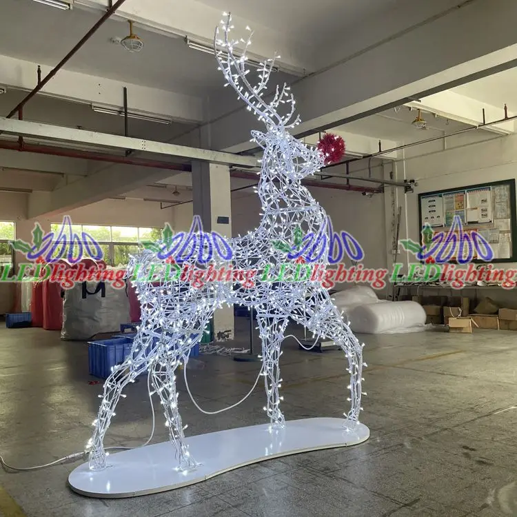 Big Huge Large LED Deer Cart Wicker Motif Light Outdoor Commercial With Metal Frame