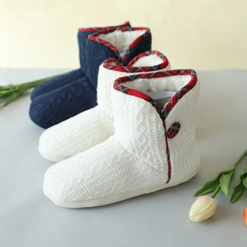Woman Women Ladies Knitted Sherpa Lined Winter Indoor Floor Home Lounge Cheap Anti-slip Ballerina Footie Boots