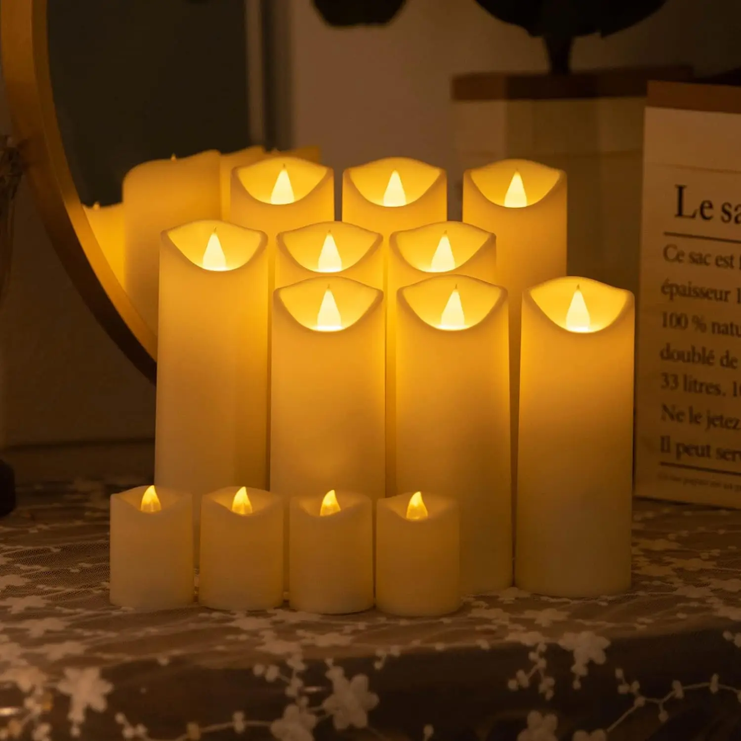 LED CANDLE LIGHT 9 packed 10cm 2pc,12.5cm 2pc,15cm 2pc,17.5cm 1pc,20cm 1pc,22.5cm 1pc Ivory white 2*AA BATTERY