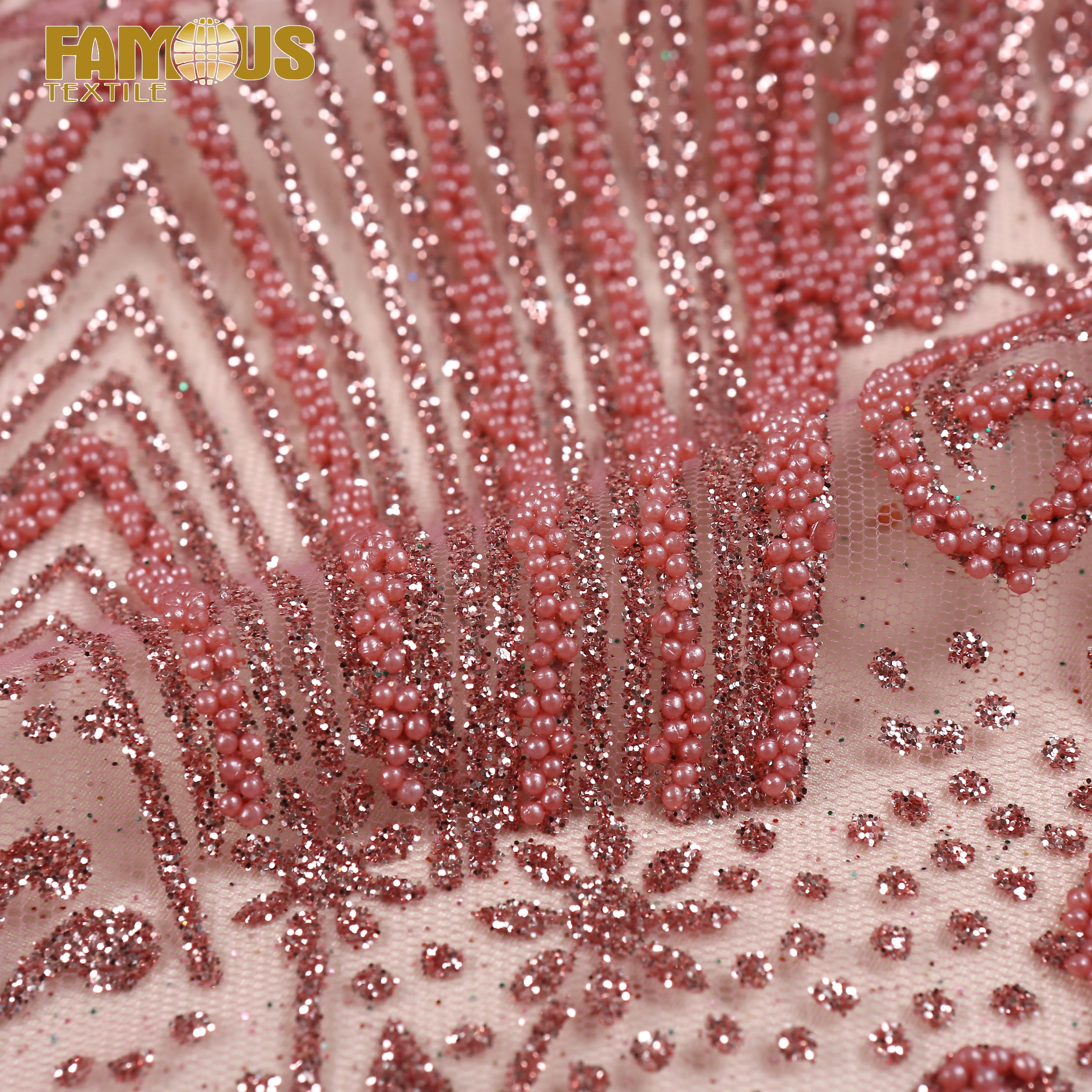 Новое поступление 2022, стильная блестящая роскошная кружевная ткань с красивым жемчугом для свадебного платья