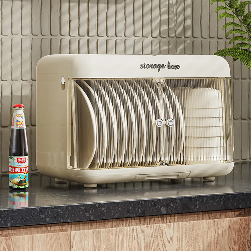 Household Double Storage Organizer Plate Dish Bowl Cup Spoon Storage Drainer Rack Kitchen Plastic Dust-Proof Cupboard