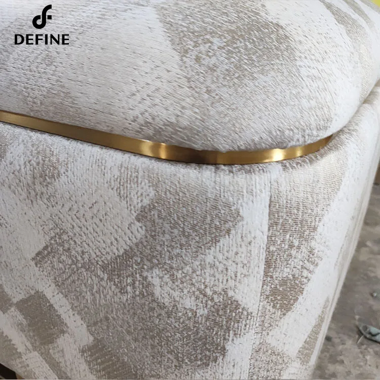 Customized Square Footstool Fabric Golden Metal Base Ottoman For Home Living Room Bedroom Furniture