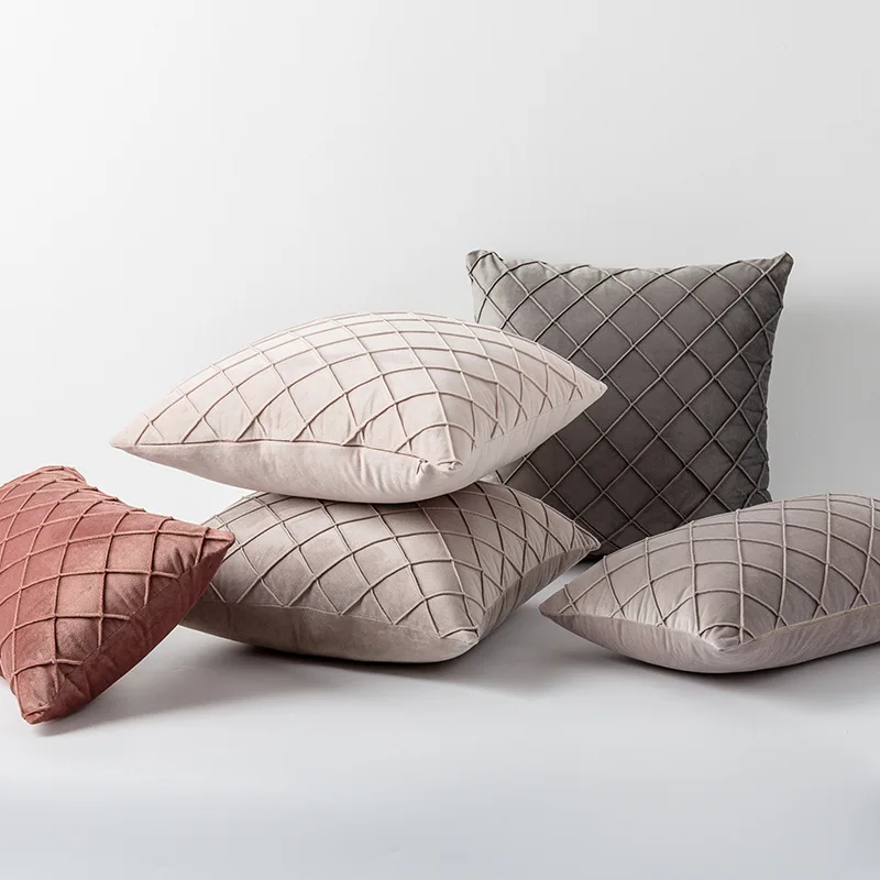 Бархатные декоративные наволочки для диванных подушек, Мягкие Удобные однотонные квадратные клетчатые наволочки с ромбовидным узором для дивана