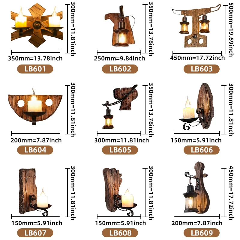 
Retro wooden light E14 light source foot shape original wood made of old wood Yunnan light marble bar villa dining room wall 