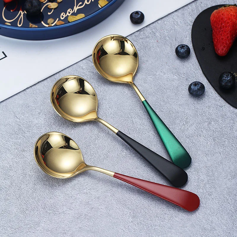 Colored Table Stainless Steel Rose Gold Korean Deep Spoon wholesale