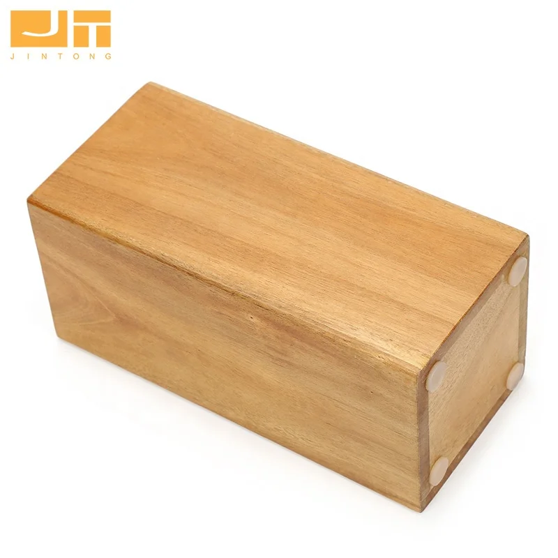 Factory Acacia Wooden Square Knife Storage with PET Straw Universal Knife Block for Kitchen easy take out plastic strips