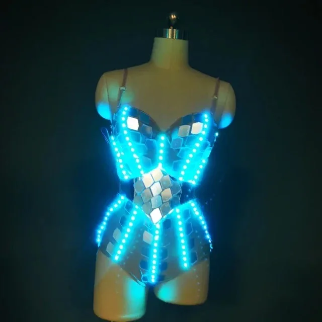 LED Costume Cosplay Futuristic Light Up Clothing Women Luminous Show Party Dance Rave Outfit Robot Gogo Dancer Fancy Wear