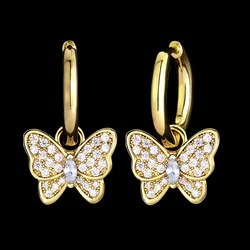 KRKC оптовая продажа, модные Висячие серьги для женщин и мужчин, ювелирные изделия по индивидуальному заказу, позолоченные серьги-кольца из нержавеющей стали со звездой и бабочкой