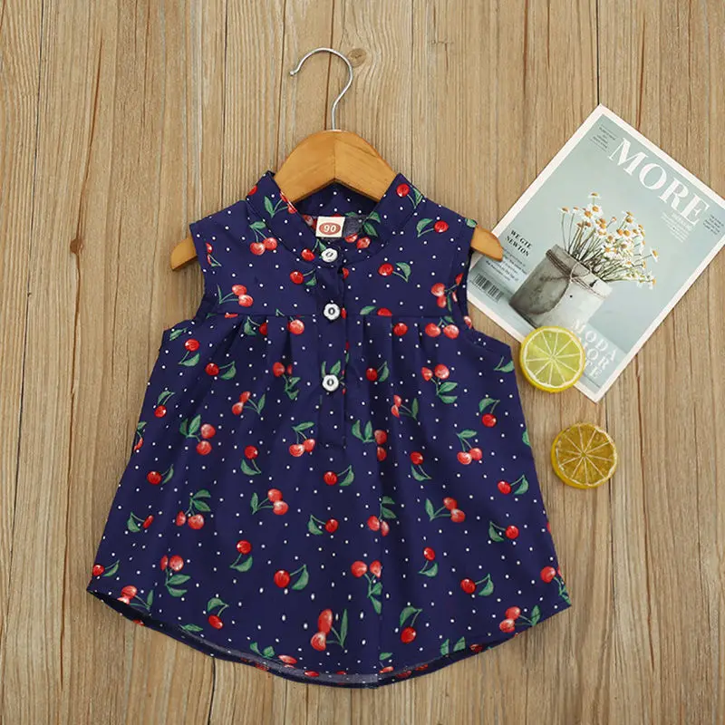 
Baby kids Girls Summer sleeveless shirt 2-6 years girls casual fashion strawberry cotton Princess Baby Shirt tops P2009 