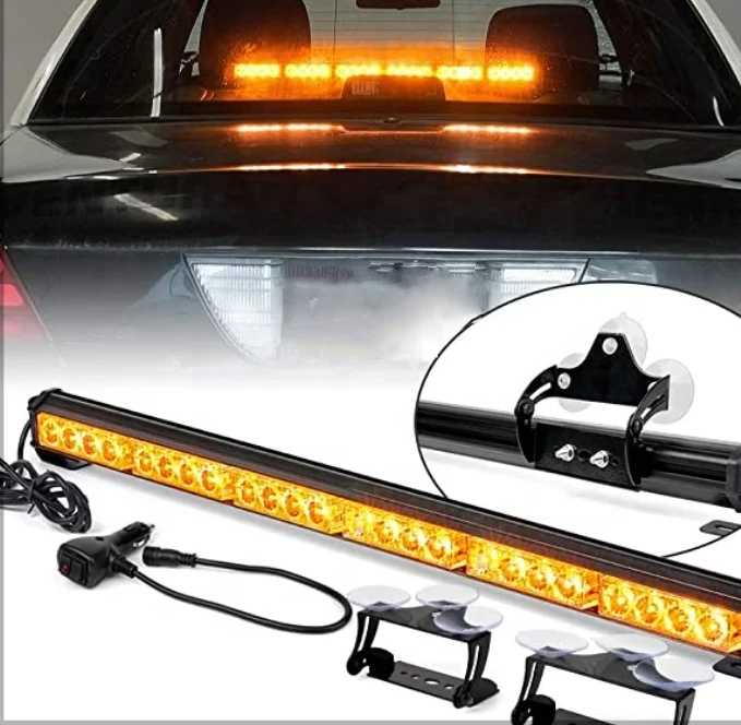 12v Amber 24 LED Warning Emergency Strobe Lights 27 inch Strobe Flash Traffic Advisor Police Light bar for Vehicles Truck Car