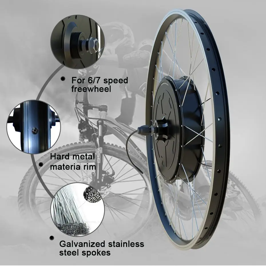 eBIKE 20in-29in 700C Wheel Hub Motor 250W - 2000W Front Rear Drive Brushless Gear Motor for Electric Bicycle Conversion kit
