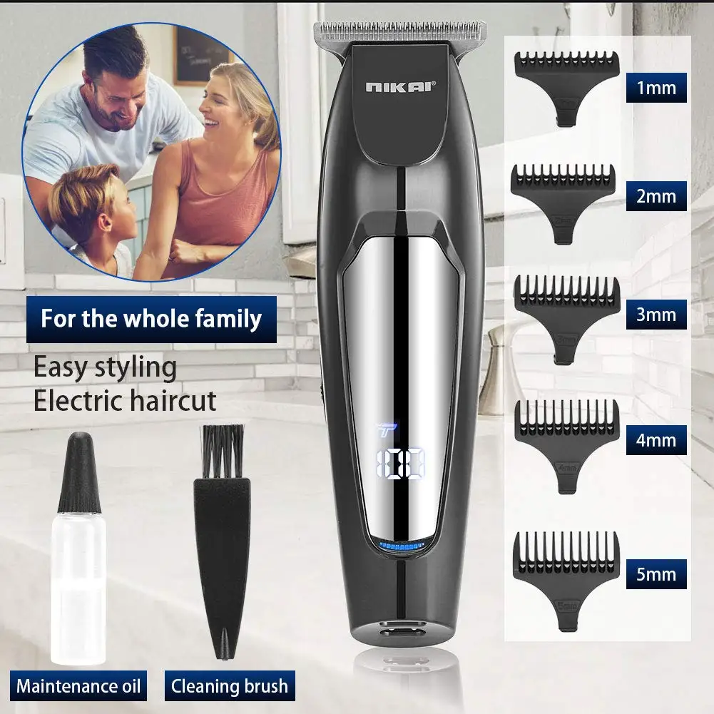 NK1879 Professional Cordless Hair Trimmer Kit for Men Rechargeable USB-Powered Beard Shaver Stainless Steel for Outdoor Use